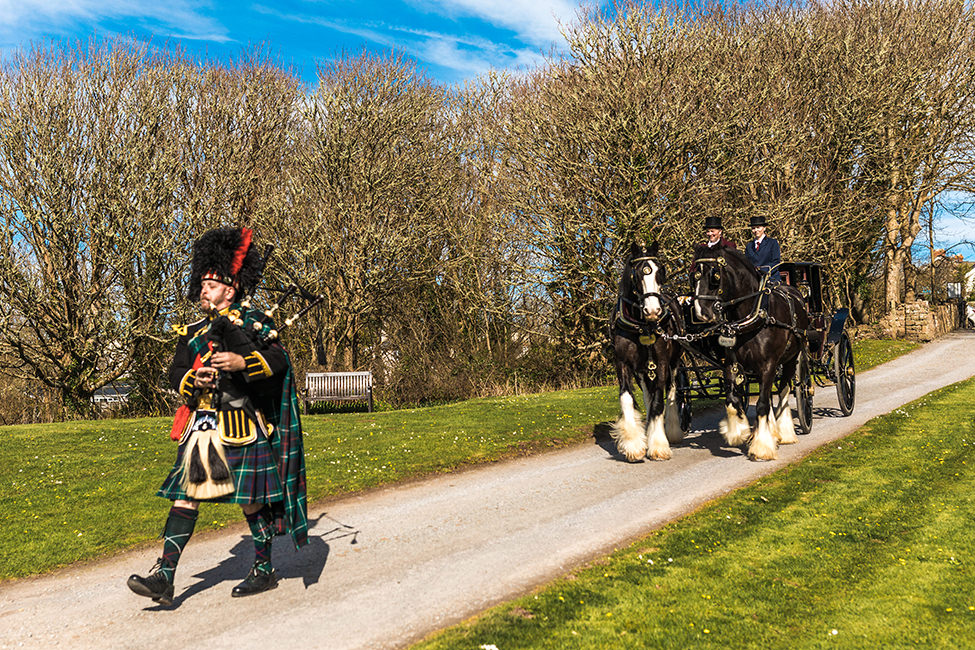 bagpiper for weddings at Manorbier Castle