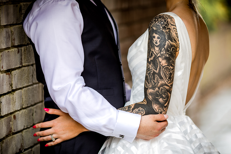 Newport Wedding Photographer - Peterstone Lakes - Bride with Tattoos 