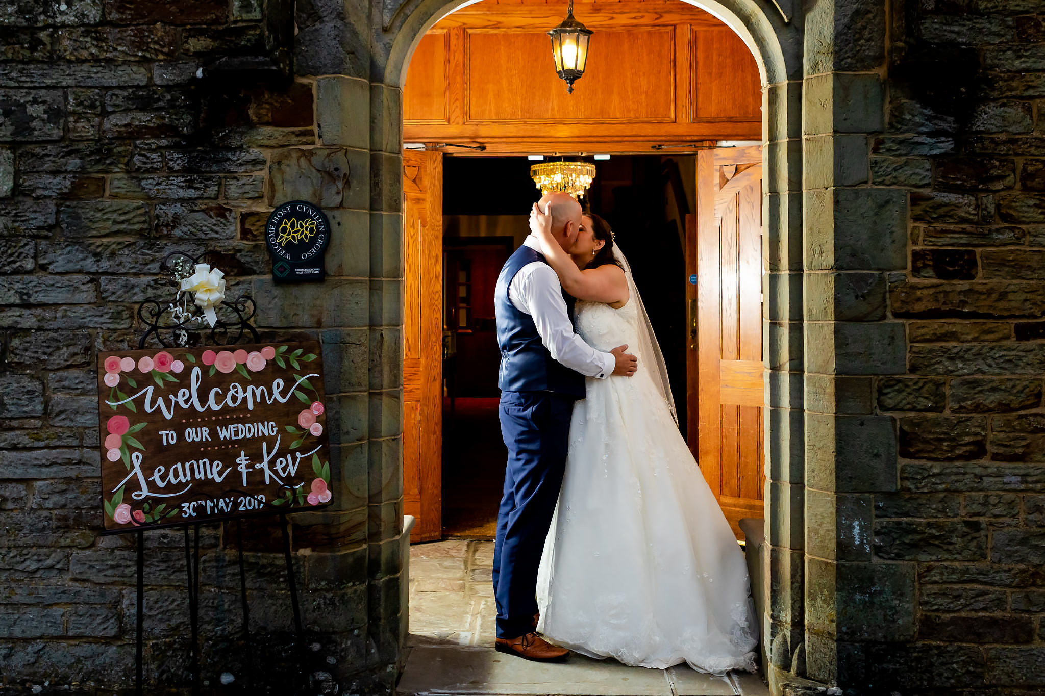 Bryngarw House Wedding Photography - Bride and Groom in doorway