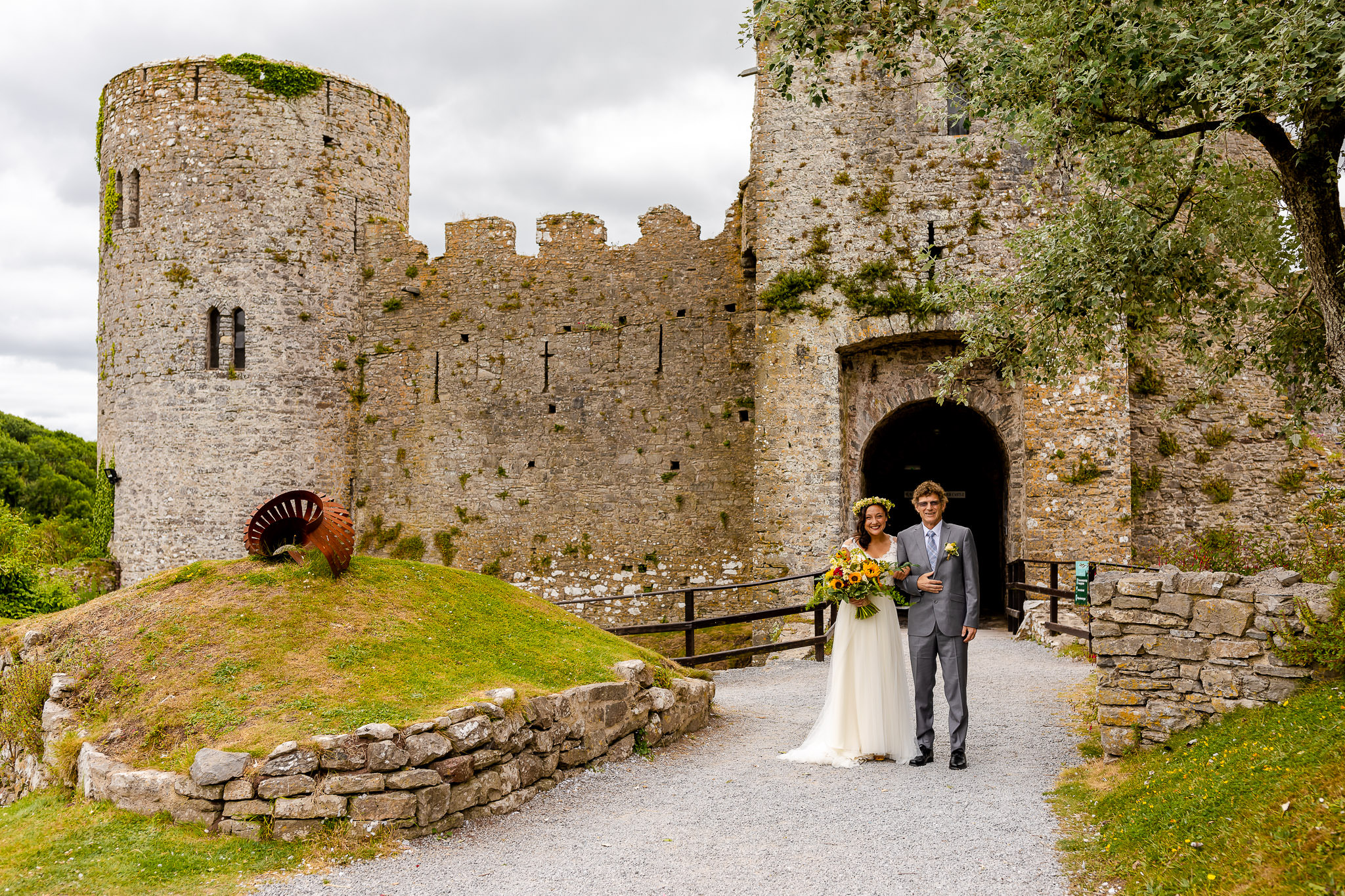 Manorbier Castle Wedding - Bride and dad