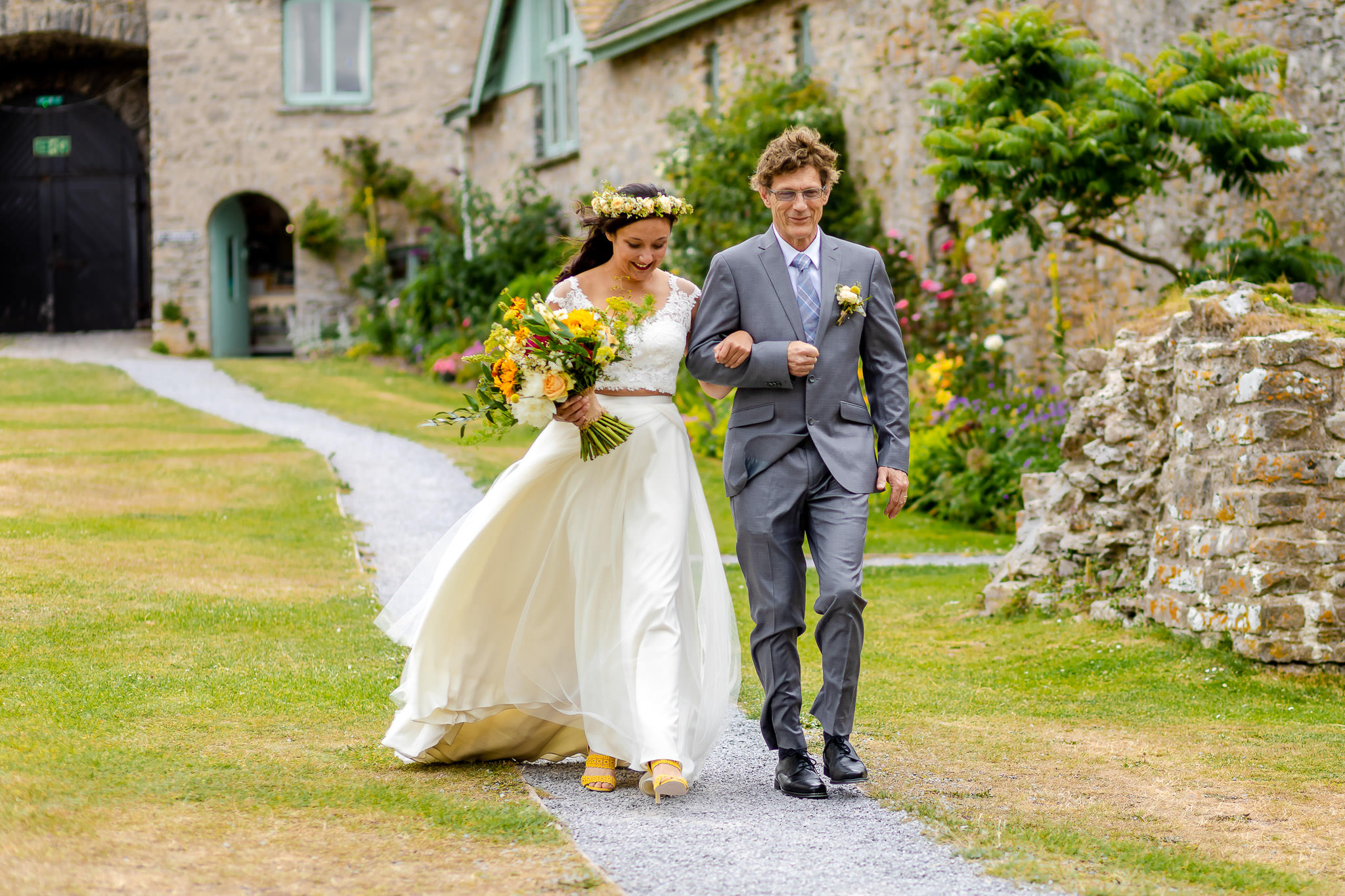 Manorbier Castle Wedding - Bride and dad