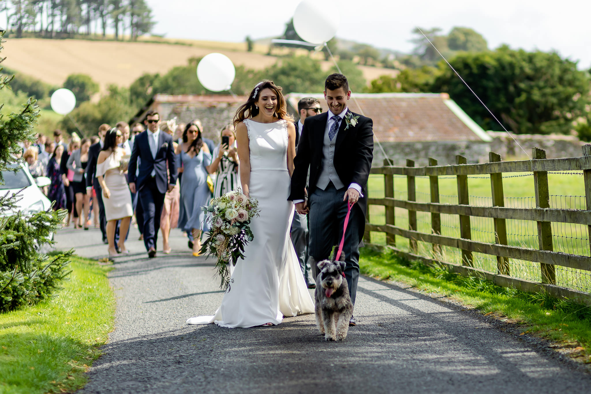 Dog with bride and groom at Peterstone Court