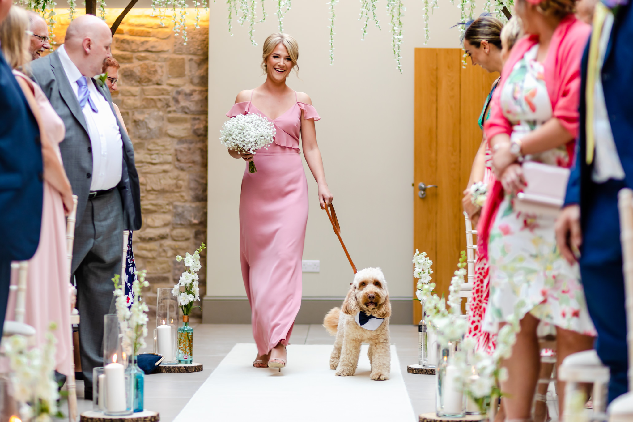 Dogs at Weddings - Walking with bridesmaid down the aisle
