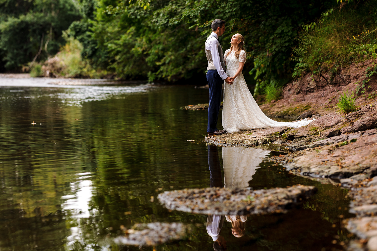 Peterstone Court Wedding Photography - Portrait by the river