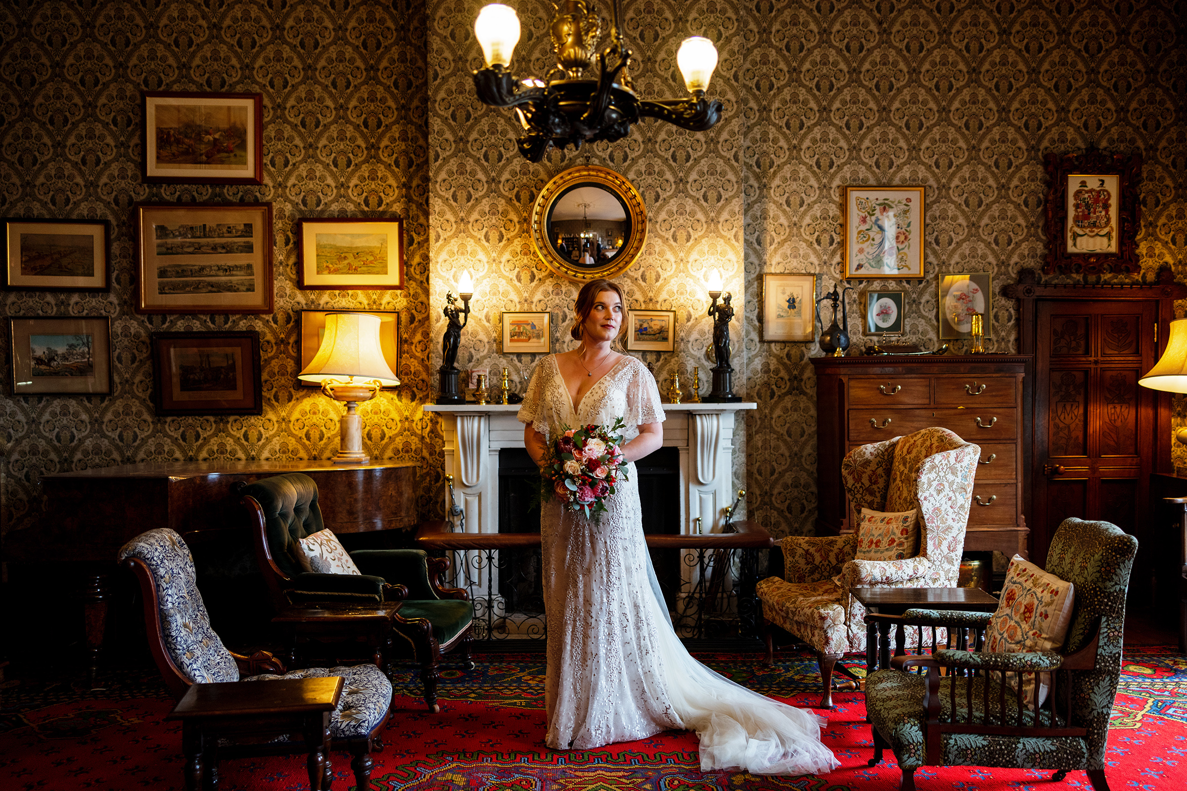 Homme House wedding - bride in library