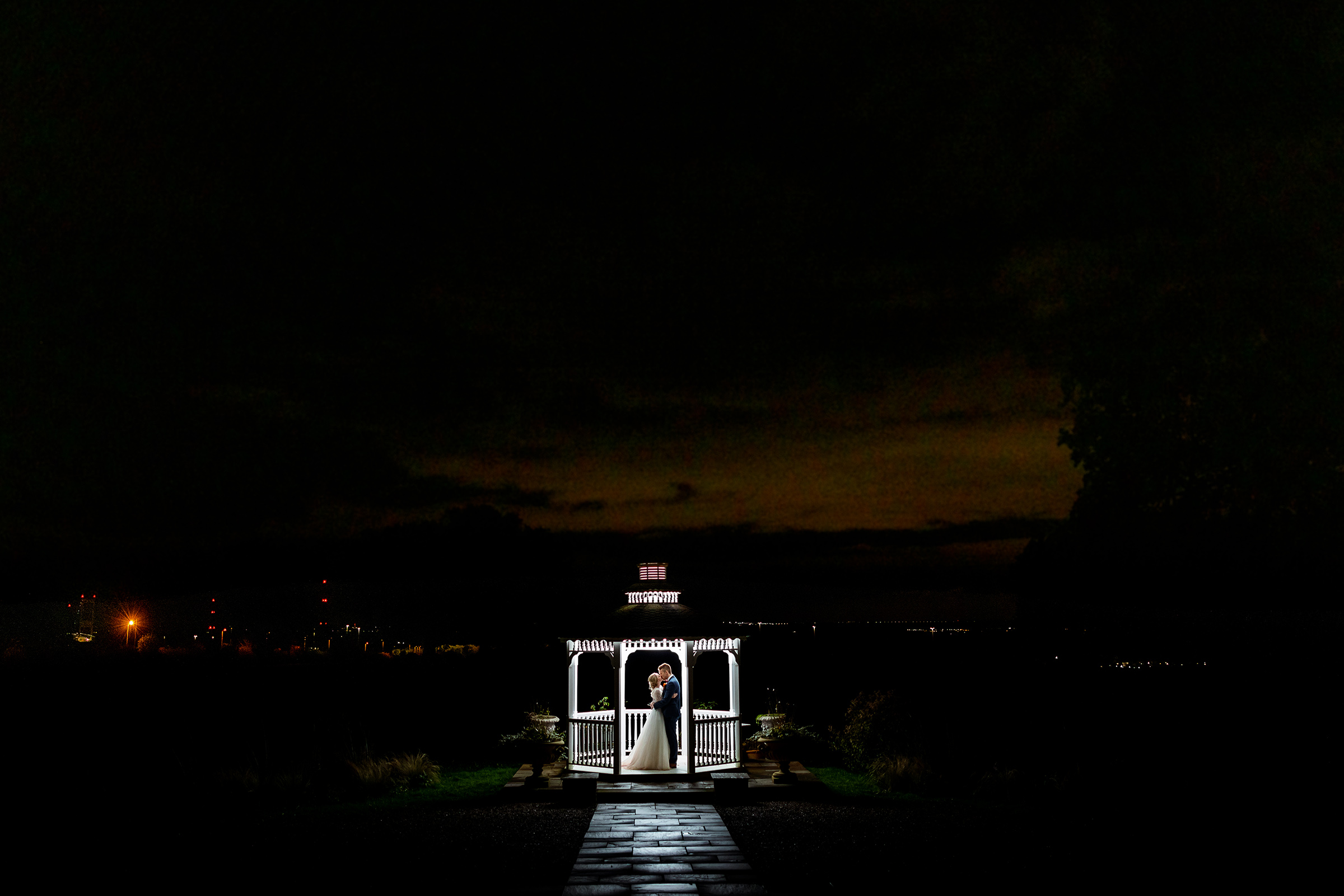 St Tewdrics House Wedding Photography - Night shot in the Pagoda