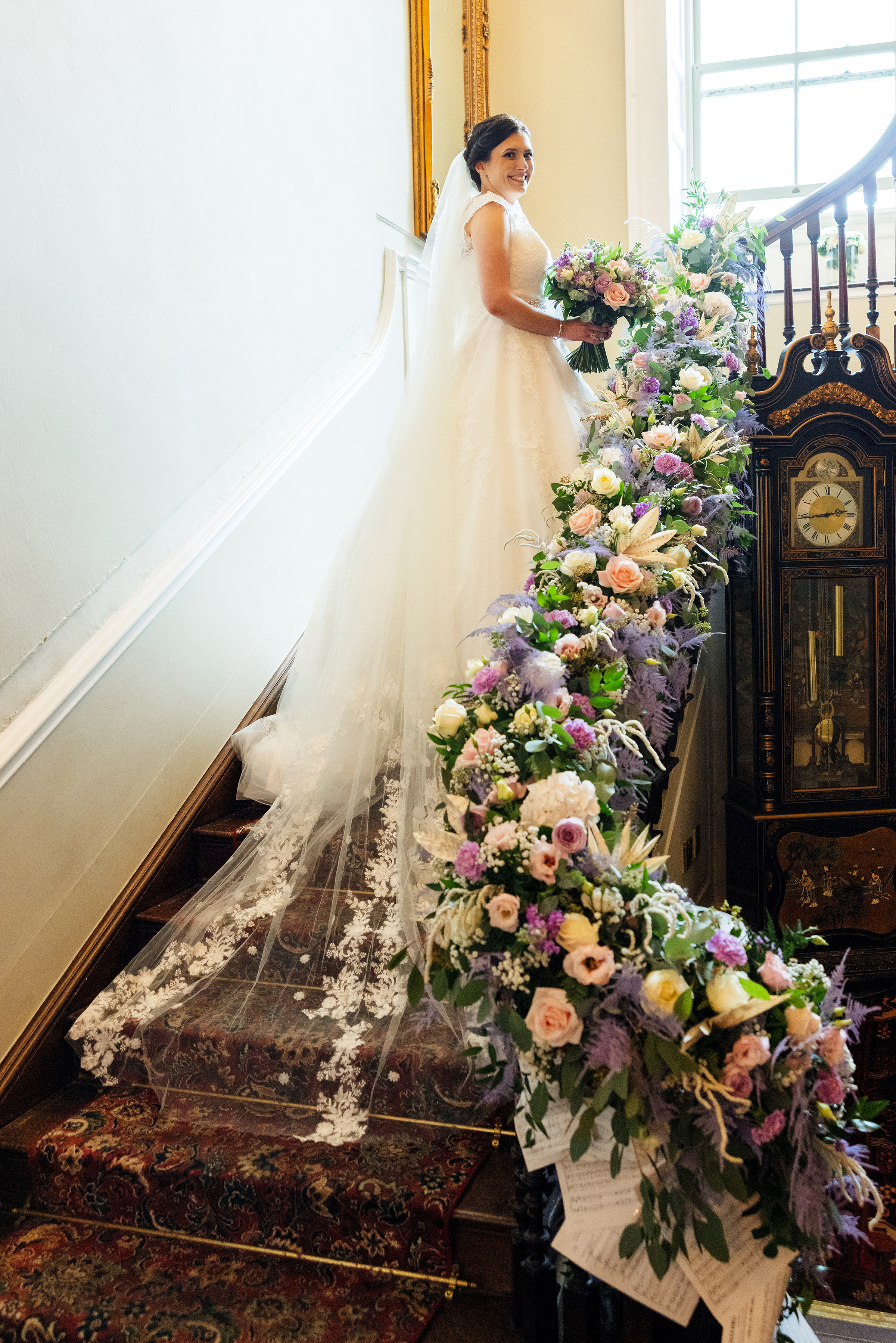 Peterstone Court Wedding - Bride on the stairs