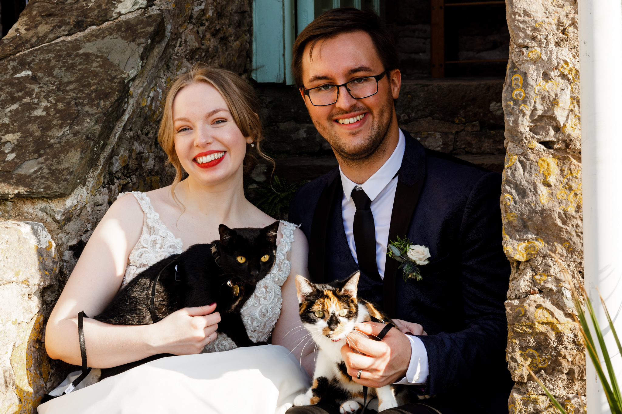 Manorbier Castle Wedding - Couple with their cats