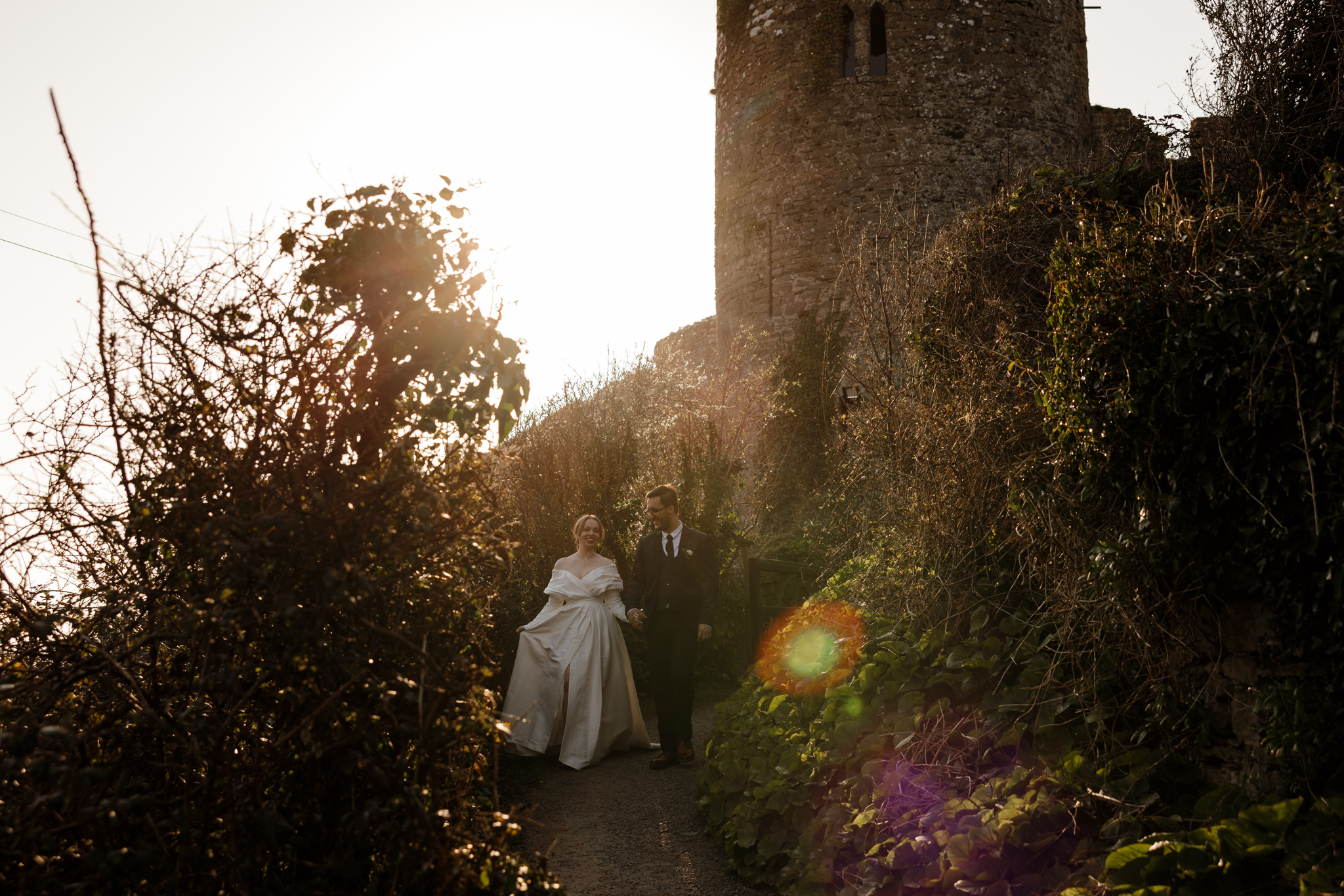 Manorbier Castle Wedding - Couple in grounds