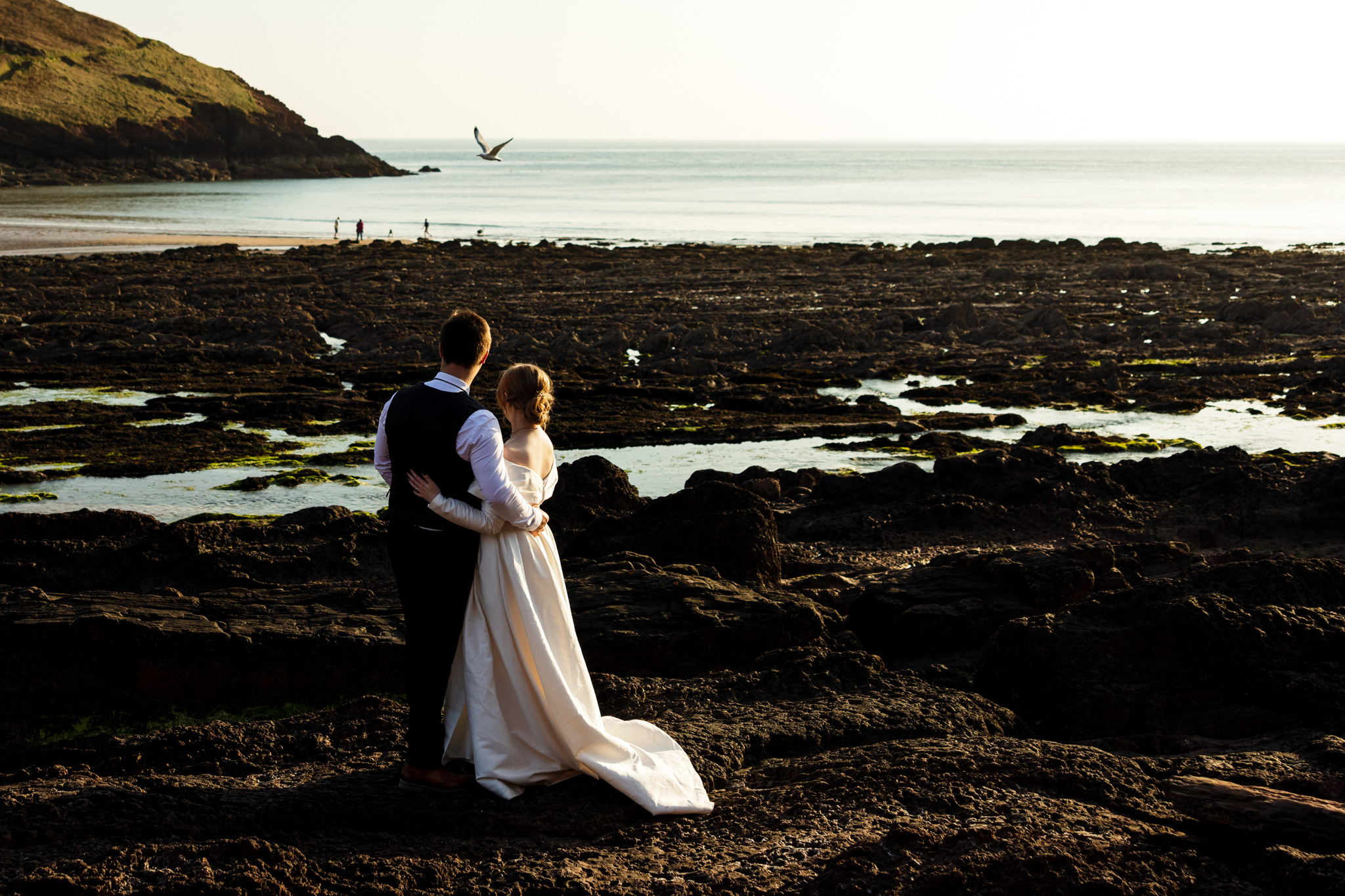 Manorbier Castle Wedding - Couple on Manorbier Beach