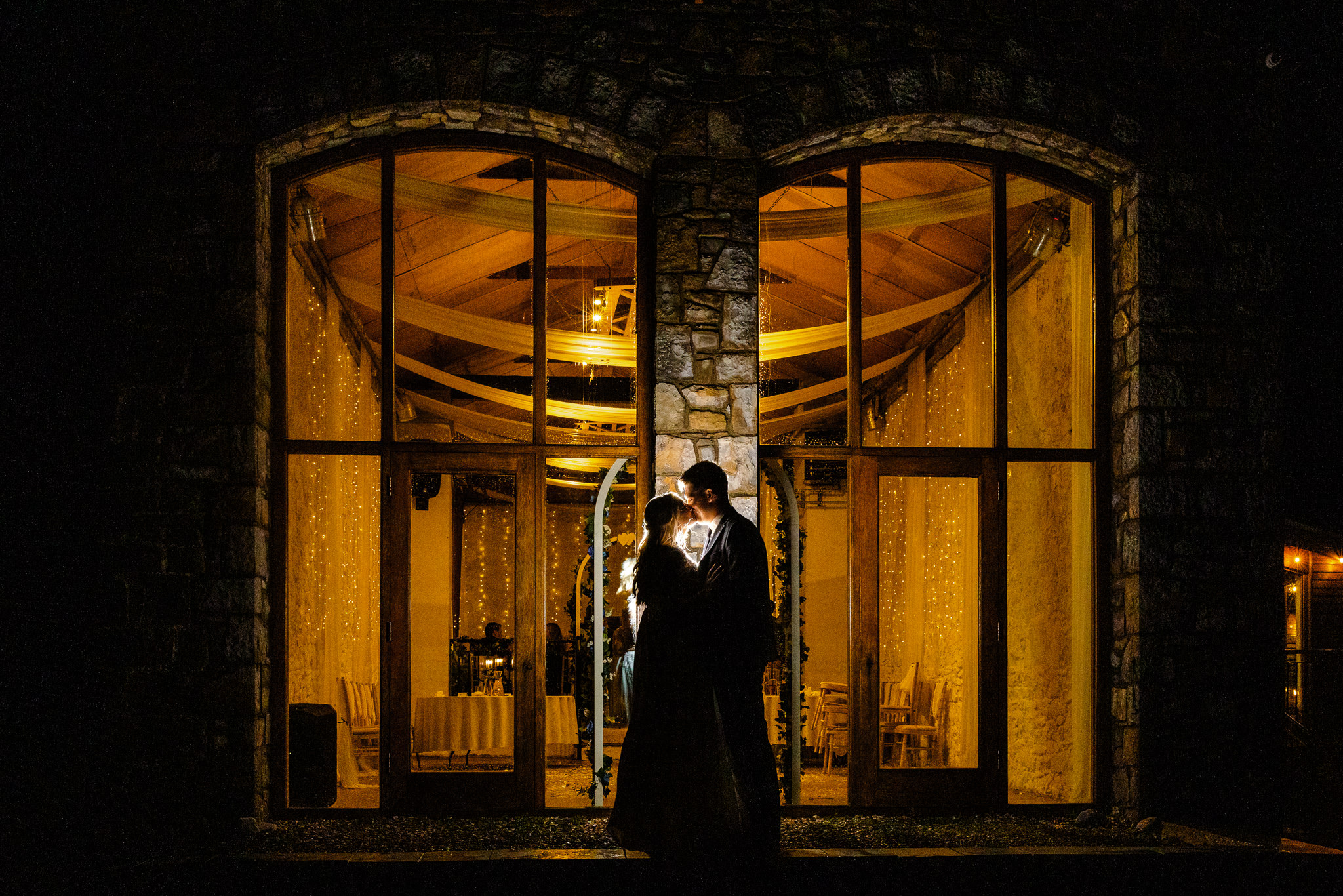 Rosedew Farm Wedding - Night time in front of the barn