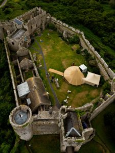 Manorbier castle wedding drone photography