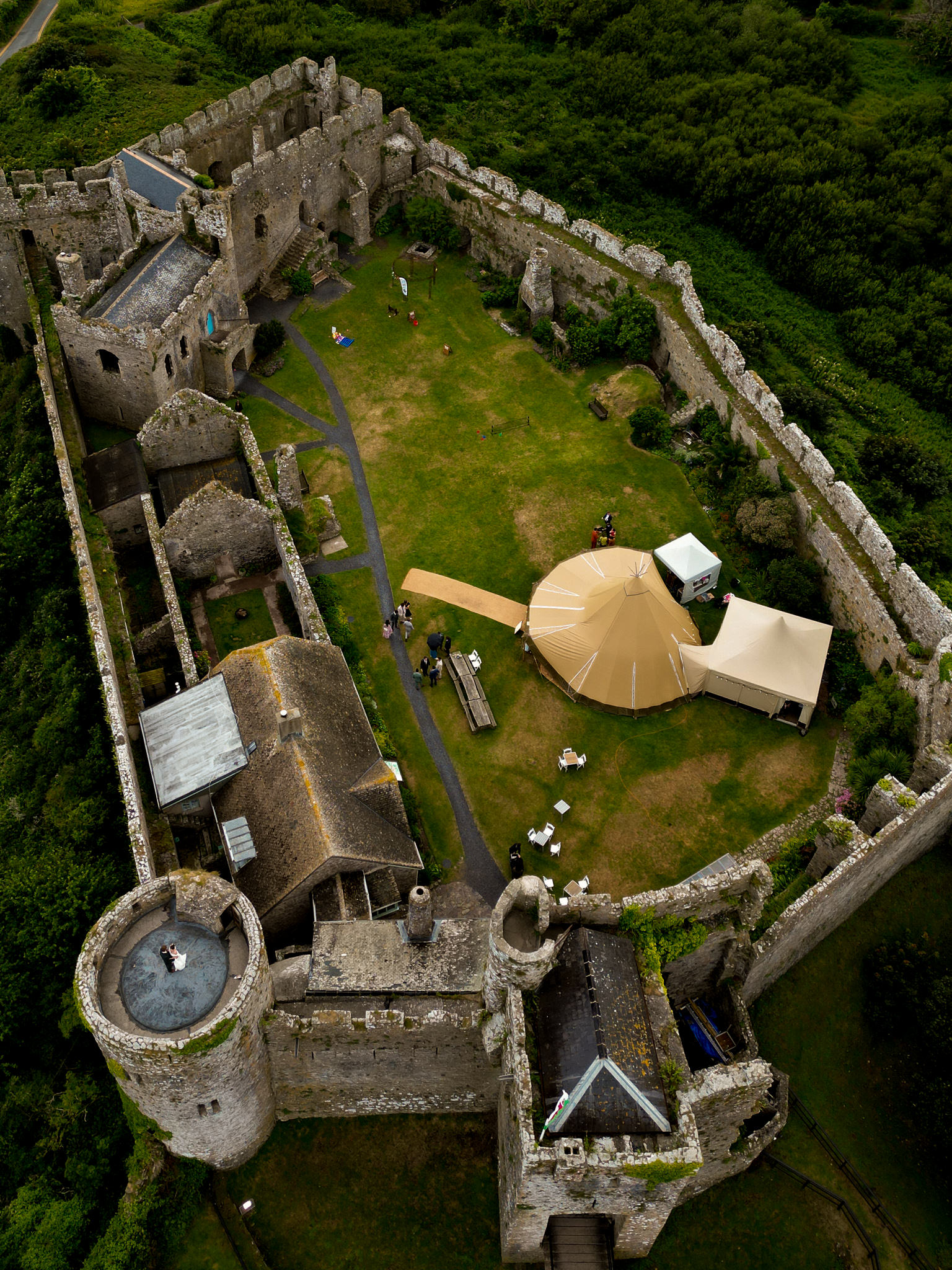 Manorbier castle wedding drone photography